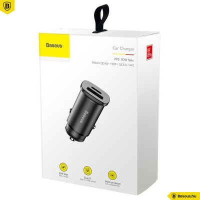 Baseus Square USB/USB-C autós töltő 30W PPS (PD3.0,QC4.0+,SCP,AFC) - Fekete