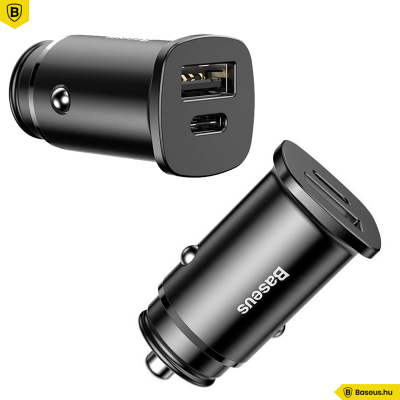 Baseus Square USB/USB-C autós töltő 30W PPS (PD3.0,QC4.0+,SCP,AFC) - Fekete
