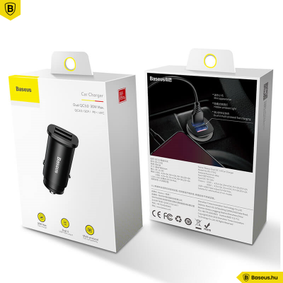 Baseus Square 2xUSB autós töltő QC3.0 SCP AFC 30W - Fekete