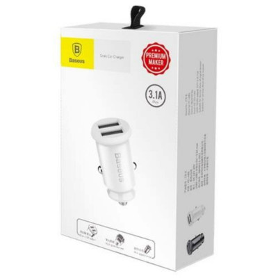 Baseus Grain autós töltő 2x USB 5V 3.1A, fehér