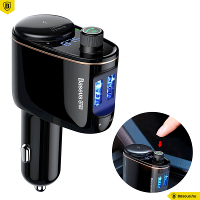 Baseus Locomotive Bluetooth - FM Transzmitter - MP3 lejátszó - 3.4A 2USB autós töltő - Fekete