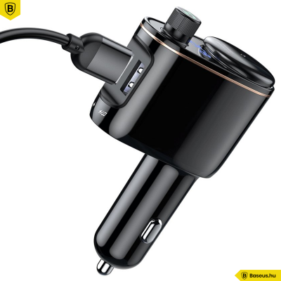 Baseus Locomotive Bluetooth - FM Transzmitter - MP3 lejátszó - 3.4A 2USB autós töltő - Fekete