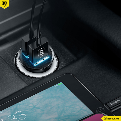 Baseus Circular autós töltő 2USB A+A 30W QC3.0 - Fekete