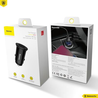 Baseus Circular autós töltő 2USB A+A 30W QC3.0 - Fekete