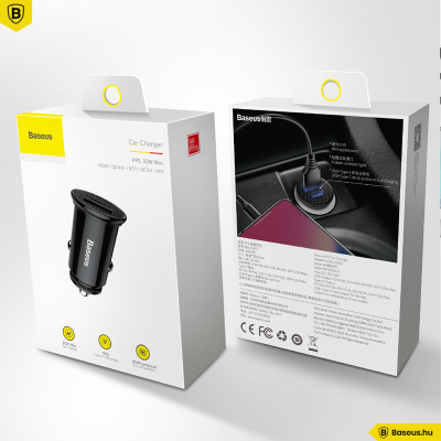 Baseus autós töltő USB/USB-C 30W Circular - Fekete