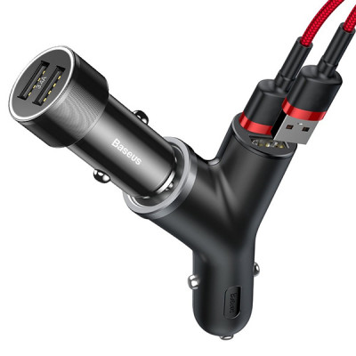 Baseus Y Type 2xUSB 3.4A 40W autós töltő, fekete