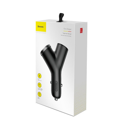 Baseus Y Type 2xUSB 3.4A 40W autós töltő, fekete