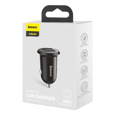 Baseus Grain Pro 2x USB 4.8A autós töltő - fekete