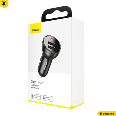 Baseus autós töltő 2USB 4.8A 24W LCD kijelzővel - Szürke