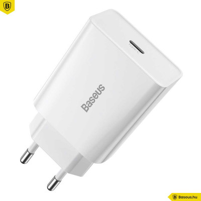 Baseus Speed ​​Mini USB-C PD hálózati gyorstöltő QC 3.0 3A, 20W - Fehér