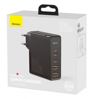 Baseus GaN2 Pro fali töltő, 2x USB + 2x USB-C, 100W, EU, fekete