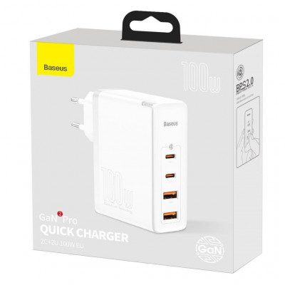 Baseus GaN2 Pro fali töltő, 2x USB + 2x USB-C, 100W, EU, fehér
