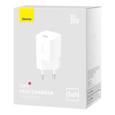 Baseus GaN5 Mini hálózati töltő 30W, USB-C (fehér)