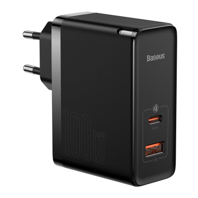 Baseus GaN5 Pro USB-C + USB hálózati töltő, 100W + 1m USB-C kábel (fekete)