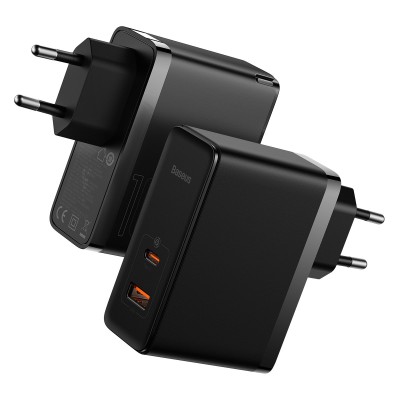 Baseus GaN5 Pro USB-C + USB hálózati töltő, 100W + 1m USB-C kábel (fekete)