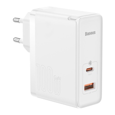 Baseus GaN5 Pro USB-C + USB hálózati töltő, 100W + 1m USB-C kábel (fehér)