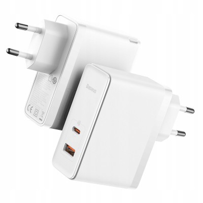 Baseus GaN5 Pro USB-C + USB hálózati töltő, 100W + 1m USB-C kábel (fehér)