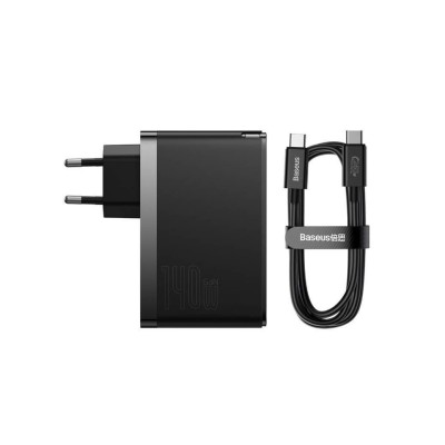 Baseus GaN5 Pro Gyorstöltő, hálózati töltő, 2xUSB-C + USB, 140W (fekete)