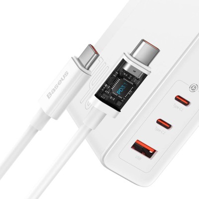 Baseus GaN5 Pro Gyorstöltő, hálózati töltő, 2xUSB-C + USB, 140W (fehér)