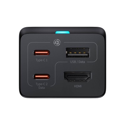 Baseus GaN5 Pro asztali gyorstöltő USB + 2x USB-C + HDMI, 67W 1,5 m-es tápkábellel + USB-C - USB-C adatkábel, 100W (20V/5A), 1m, fekete