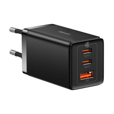 Baseus GaN5 Pro hálózati töltő, 2xUSB-C + USB, 65W (fekete)