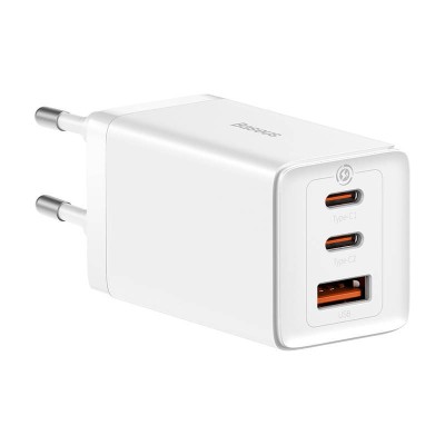 Baseus GaN5 Pro hálózati töltő, 2xUSB-C + USB, 65W (fehér)