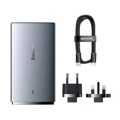 Baseus GaN5 hálózati töltő 65W + USB-C + USB-A (szürke)