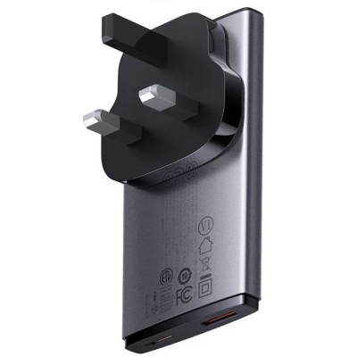 Baseus GaN5 hálózati töltő 65W + USB-C + USB-A (szürke)