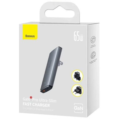 Baseus GaN5 hálózati töltő 65W + USB-C + USB-A (szürke)