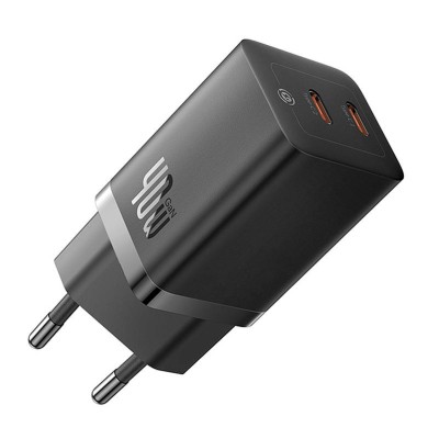 Baseus GaN5 hálózati töltő 40W, 2x USB-C (fekete)