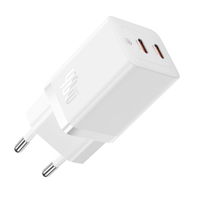 Baseus GaN5 hálózati töltő 40W, 2x USB-C (fehér)