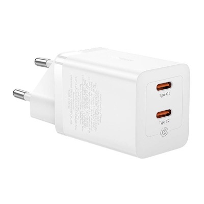 Baseus GaN5 hálózati töltő 40W, 2x USB-C (fehér)