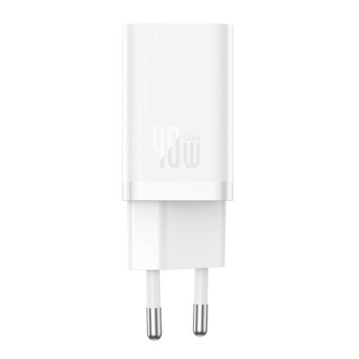 Baseus GaN5 hálózati töltő 40W, 2x USB-C (fehér)