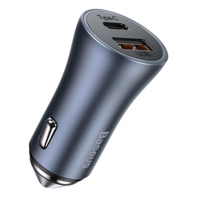 Baseus Golden Contactor Pro autós töltő, USB + USB-C, QC4.0 +, PD, SCP, 40 W, szürke
