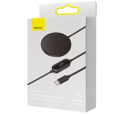 Baseus Simple Mini2 Mágneses (MagSafe), vezeték nélküli töltő, 15W, fekete