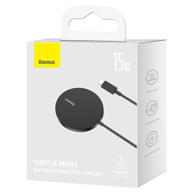 Baseus Simple Mini3 Mágneses (MagSafe) ,vezeték nélküli töltő,15W (fekete)