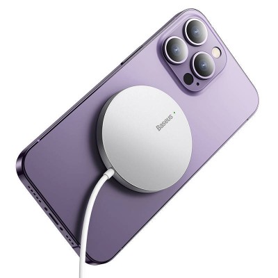 Baseus Simple Mini3 Mágneses (MagSafe) vezeték nélküli töltő,15W (ezüst)