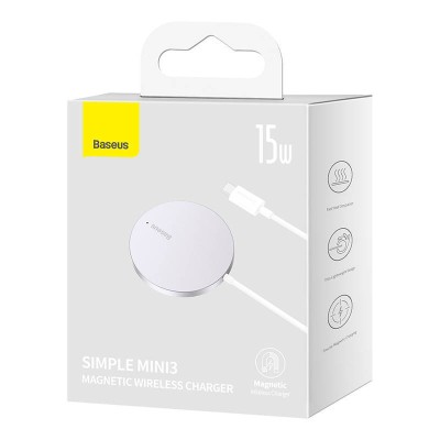 Baseus Simple Mini3 Mágneses (MagSafe) vezeték nélküli töltő,15W (ezüst)