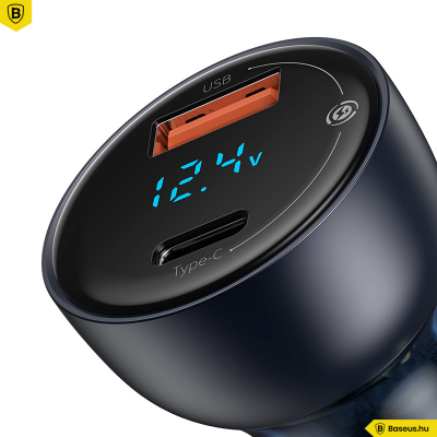 Baseus Particular autós töltő USB/USB-C 65W 5A SCP QC 4.0 + PD 3.0 LCD kijelzővel - Szürke