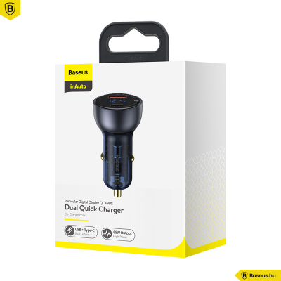 Baseus Particular autós töltő USB/USB-C 65W 5A SCP QC 4.0 + PD 3.0 LCD kijelzővel - Szürke