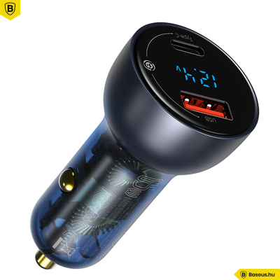 Baseus Particular autós töltő USB/USB-C 65W 5A SCP QC 4.0 + PD 3.0 LCD kijelzővel - Szürke