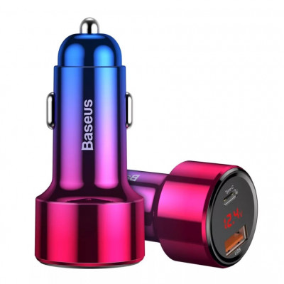 Baseus Magic USB + USB-C QC 4.0 PD 45W autós töltő, piros-kék