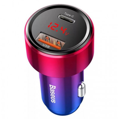 Baseus Magic USB + USB-C QC 4.0 PD 45W autós töltő, piros-kék