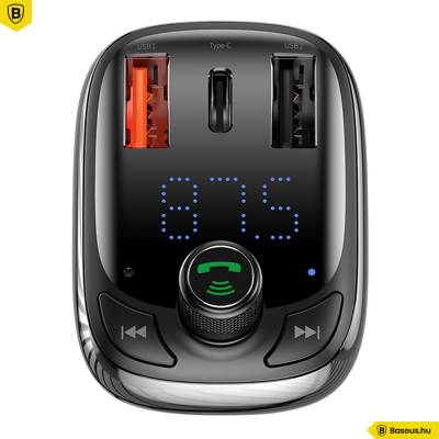 Baseus T typed S-13 FM Transmitter, MP3 lejátszó, Bluetooth kihangosító és 36W QC 4.0 töltő