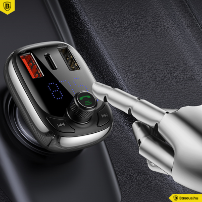 Baseus T typed S-13 FM Transmitter, MP3 lejátszó, Bluetooth kihangosító és 36W QC 4.0 töltő