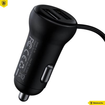 Baseus T Type S-16 vezeték nélküli Bluetooth MP3-lejátszó+2USB autós töltő - Fekete