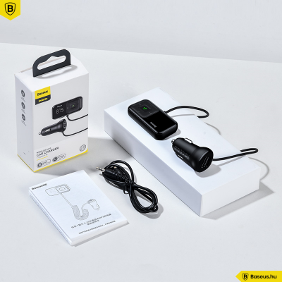 Baseus T Type S-16 vezeték nélküli Bluetooth MP3-lejátszó+2USB autós töltő - Fekete