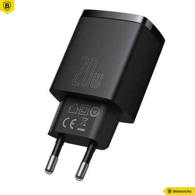 Baseus Compact hálózati töltő USB Type-C / USB-A 20W 3A QC3.0 - Fekete
