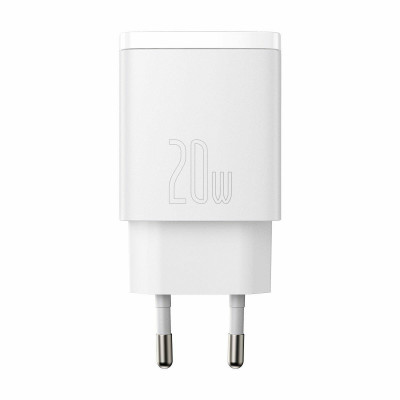 Baseus kompakt gyorstöltő, USB, USB-C, 20 W, fehér