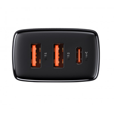Baseus kompakt gyorstöltő, 2xUSB, USB-C, PD, 3A, 30 W, fekete